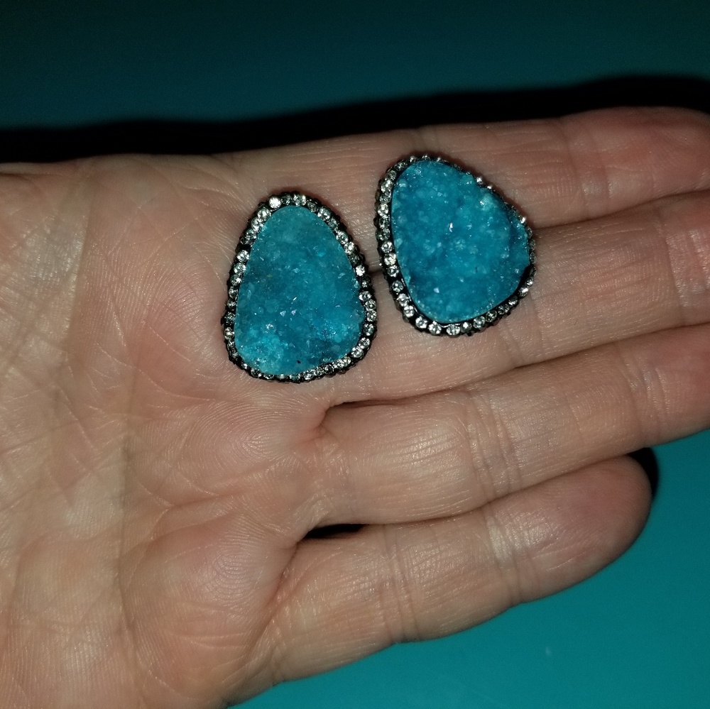 Aquamarine drutzy & Swarvarski crystal earrings - Picture 5 of 5